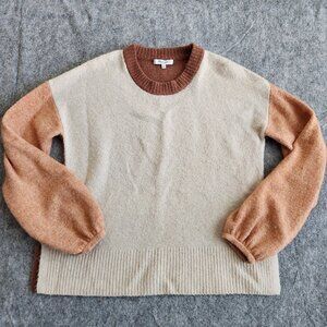 Madewell Payton Colorblock Sweater Alpaca Merino Women's S Brown Balloon Sleeve
